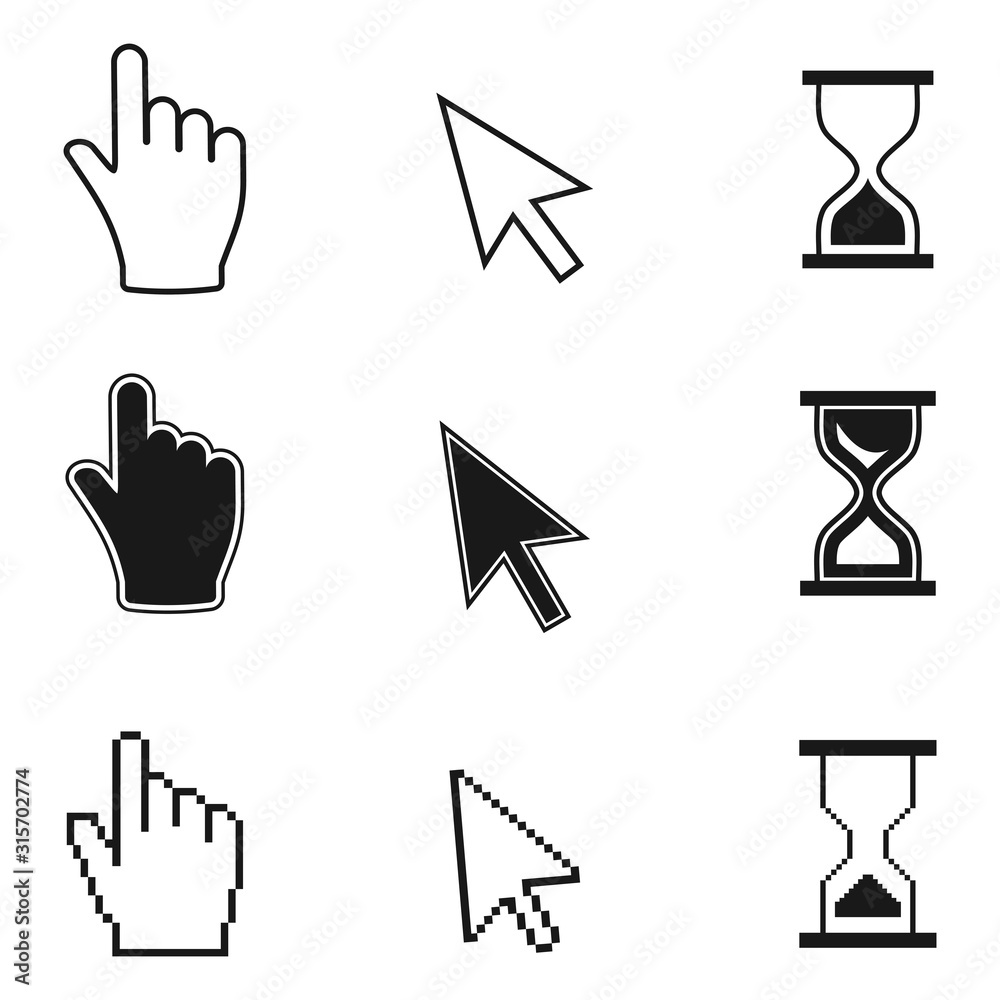 Pixel cursors icons. Pixel arrow cursor Icon isolated on white background. Vector illustration. Pixel cursors icons. Pixel arrow cursor Icon isolated on white background. Vector illustration.