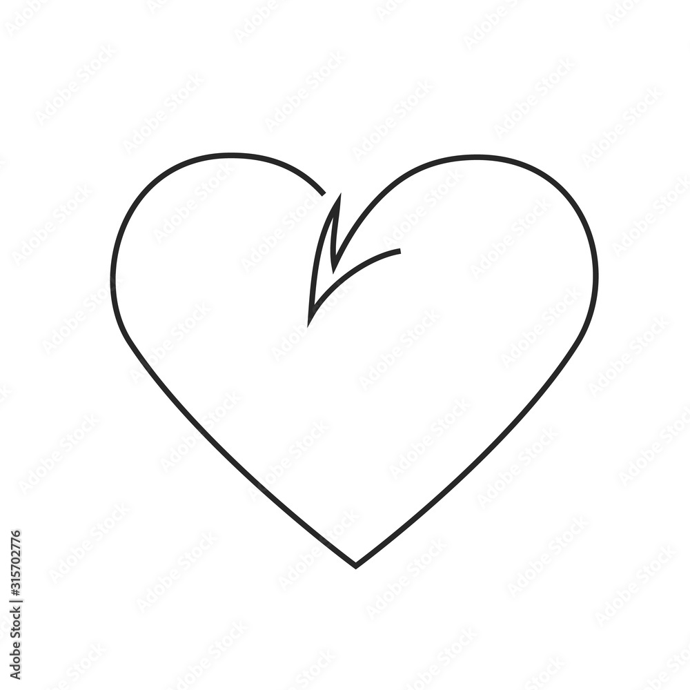 Romantic heart with an arrow one line drawing on white isolated background Romantic heart with an arrow one line drawing on white isolated background