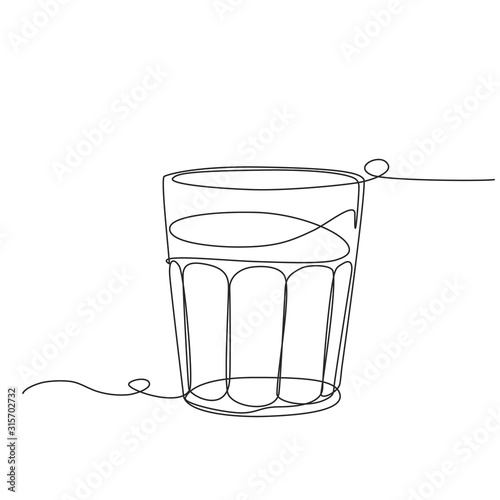 Glass one line drawing on white isolated background