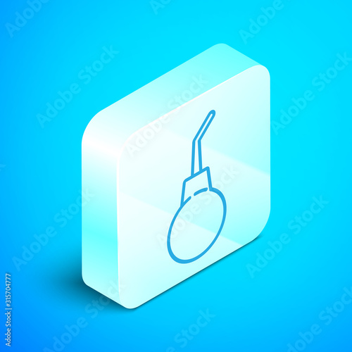 Isometric line Enema pear icon isolated on blue background. Medical rubber pump. Silver square button. Vector Illustration