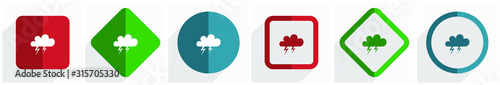 Storm icon set, flat design vector illustration in 6 options for webdesign and mobile applications in eps 10