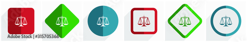 Justice icon set, flat design vector illustration in 6 options for webdesign and mobile applications in eps 10