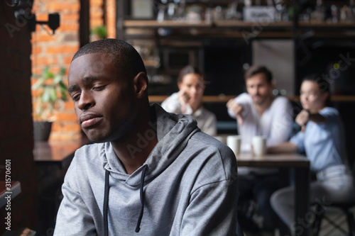 Depressed male guy suffer from bullying feel discriminated