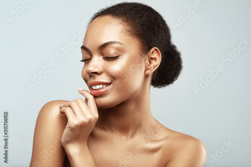 Beauty African American skincare models. Beauty spa treatment concept