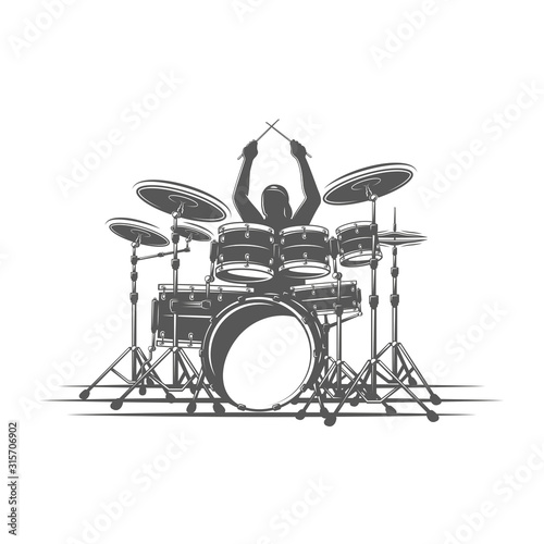 Drummer plays percussion instruments