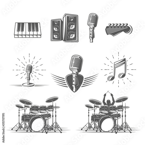 Set of musical instruments isolated on a white background