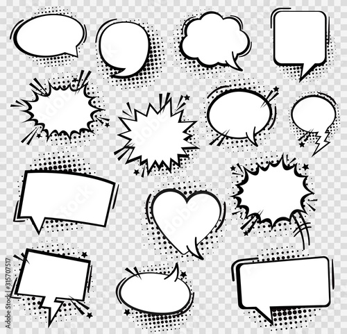 Set comic book text speech bubble in pop art style. Vector illustration