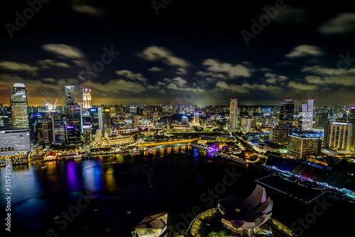 Aerial View of the Singapore Skyline at night