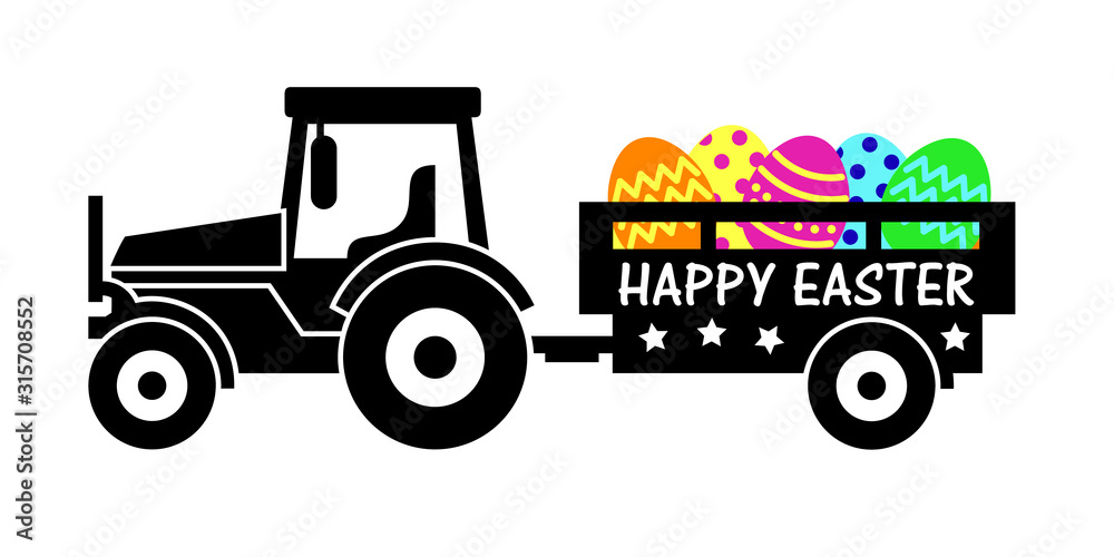 Tractor clipart Happy Easter Eggs decor digital files