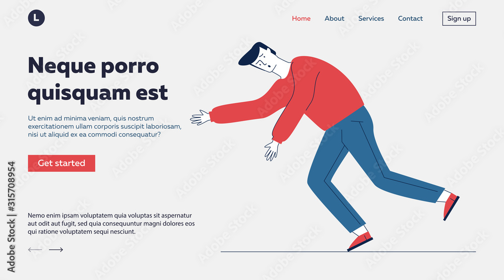 Scared clumsy guy stumbling. Cartoon man falling down flat vector illustration. Warning, carelessness, hurt, failure concept for banner, website design or landing web page