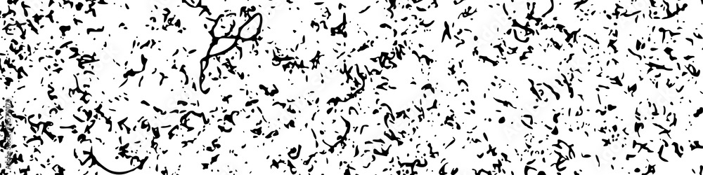 Black Grainy Texture Isolated On White Background. Dust Overlay. Dark Noise Granules. Wide Horizontal Long Banner For Site. Vector Design Elements, Illustration, EPS 10.