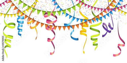 seamless colored confetti, streamers and garlands background