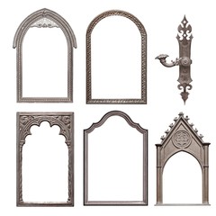 Set of silver gothic frames for paintings, mirrors or photo isolated on white background