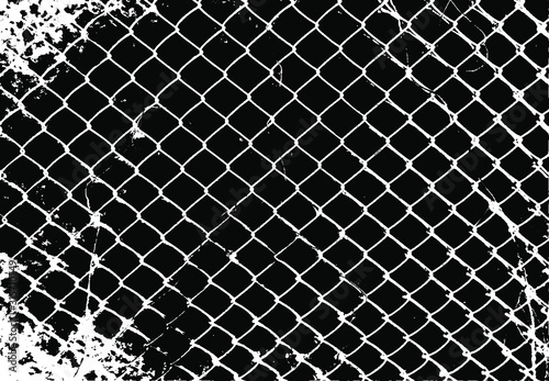 Realistic segment of a metal mesh fence. Chain link fence texture. Distressed Backdrop Vector Illustration. Isolated on white background. EPS 10.