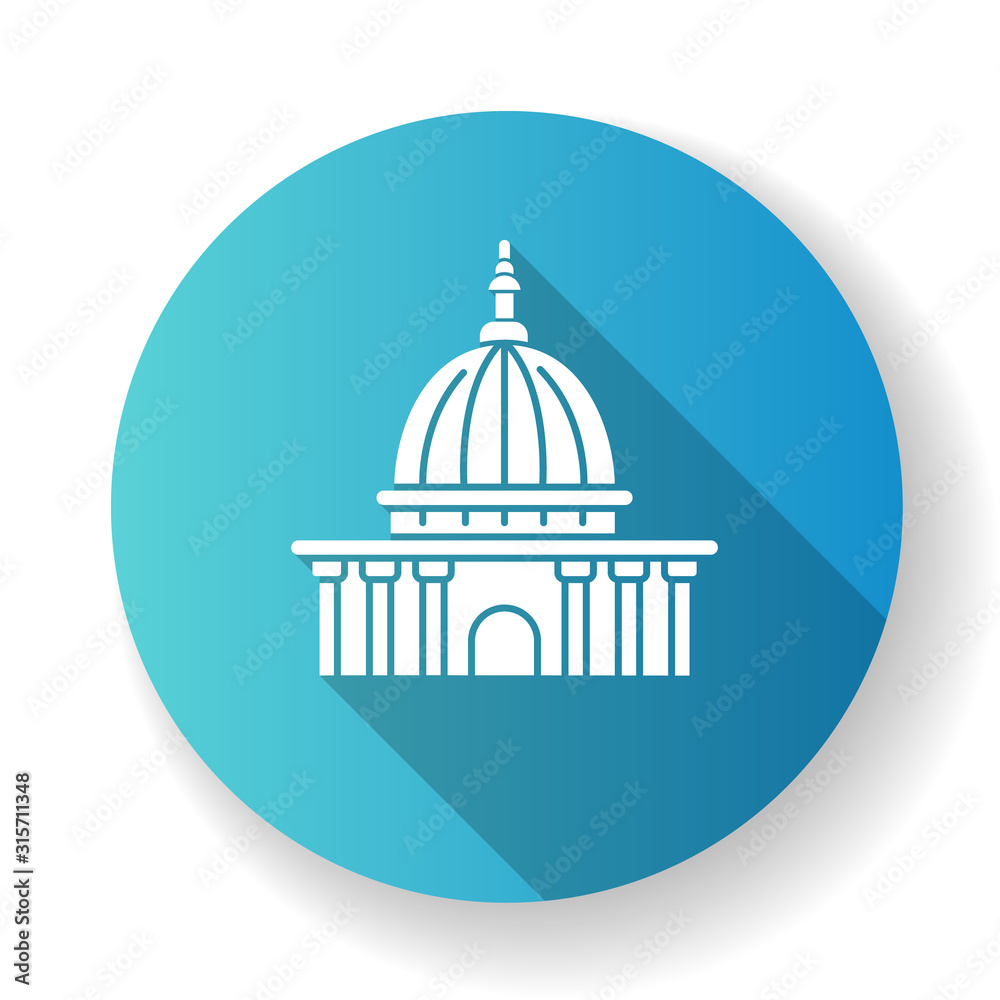Supreme court blue flat design long shadow glyph icon. Highest judicial institution. Government agency. Courthouse. Administrative office. Law enforcement. Silhouette RGB color illustration