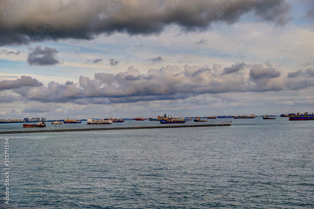 Marine vessels anchored in the Singapore harbour