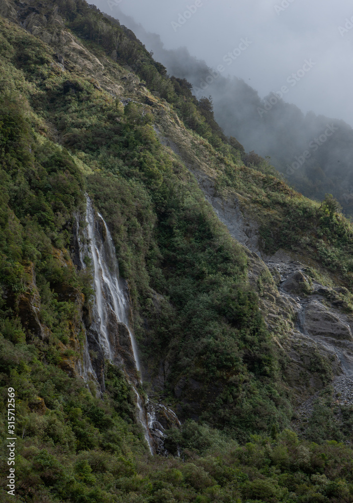 Franz Josef Glacier. New Zealand. Mountains Waterfall