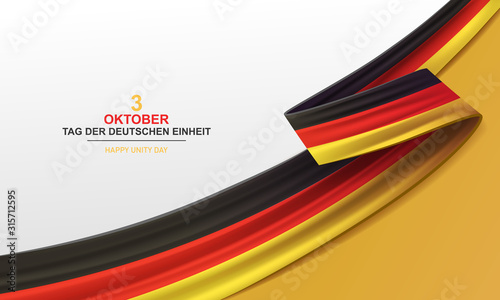 Germany Happy Unity Day, October 3, Tag der Deutschen Einheit, bent waving ribbon in colors of the Germany national flag. Celebration background.