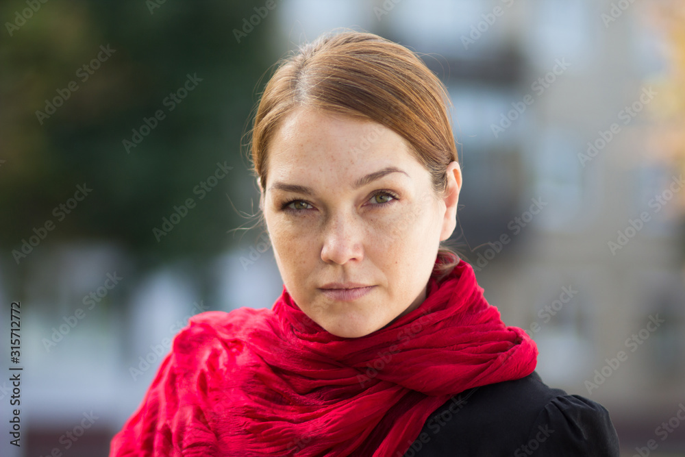 Portrait of serious caucasian middle aged woman looking at camera Portrait of serious caucasian middle aged woman looking at camera