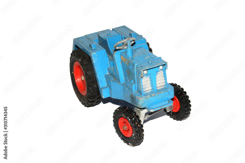 Obraz premium Vintage Tin Toy Vehicle Industrial Truck on White Background 