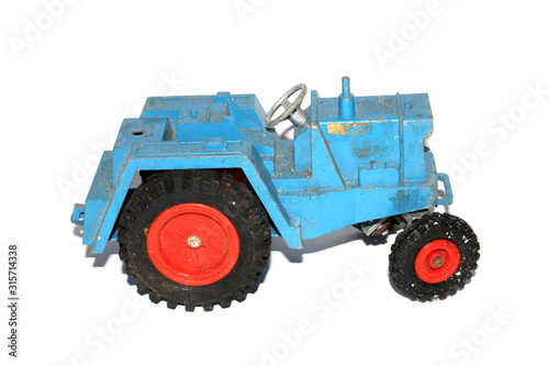 Vintage Tin Toy Vehicle Industrial Truck on White Background 
