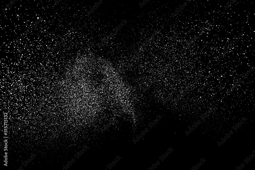 White Grainy Texture Isolated On Black Background. Dust Overlay. Light Coloured Noise Granules. Snow Vector Elements. Digitally Generated Image. Illustration, Eps 10. White Grainy Texture Isolated On Black Background. Dust Overlay. Light Coloured Noise Granules. Snow Vector Elements. Digitally Generated Image. Illustration, Eps 10.