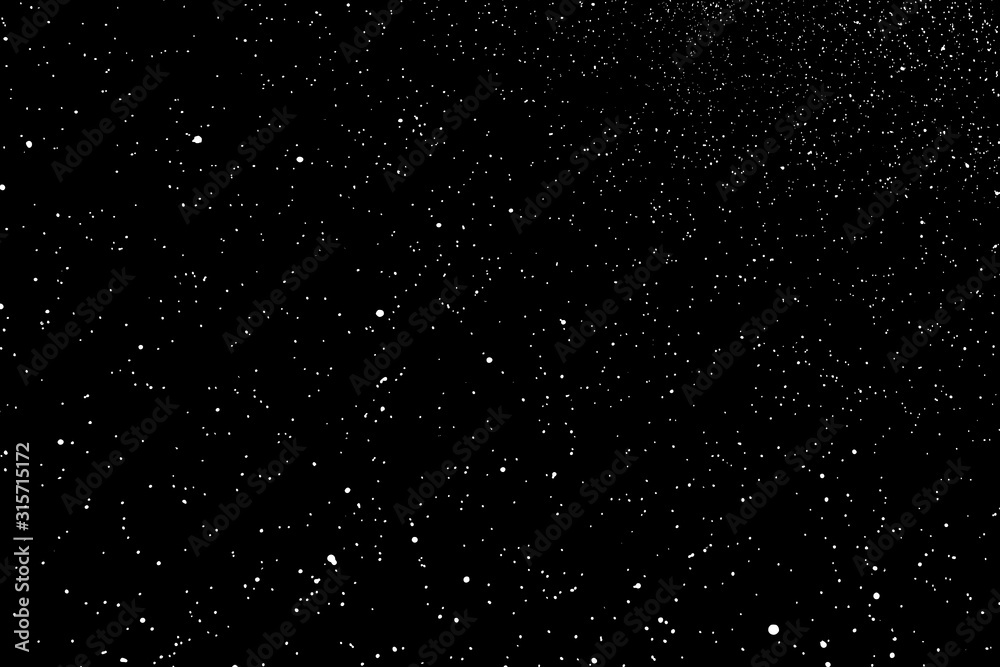 White Grainy Texture Isolated On Black Background. Dust Overlay. Light Coloured Noise Granules. Snow Vector Elements. Digitally Generated Image. Illustration, Eps 10. White Grainy Texture Isolated On Black Background. Dust Overlay. Light Coloured Noise Granules. Snow Vector Elements. Digitally Generated Image. Illustration, Eps 10.