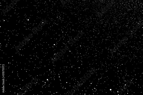 White Grainy Texture Isolated On Black Background. Dust Overlay. Light Coloured Noise Granules. Snow Vector Elements. Digitally Generated Image. Illustration  Eps 10.