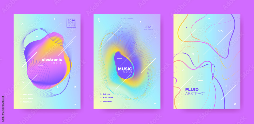 Electro Music Poster. Wave Gradient Shapes. Disco 