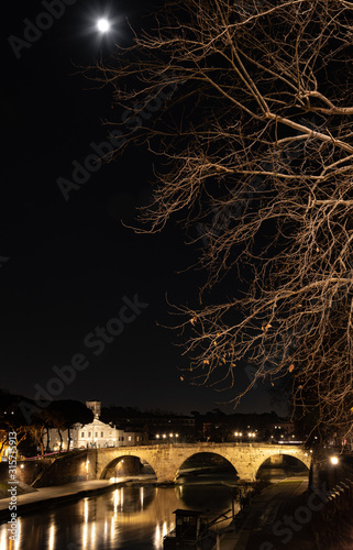 Obraz na płótnie Rome, Italy, Europe: the night skyline of the city with view of Ponte Cestio (Ce