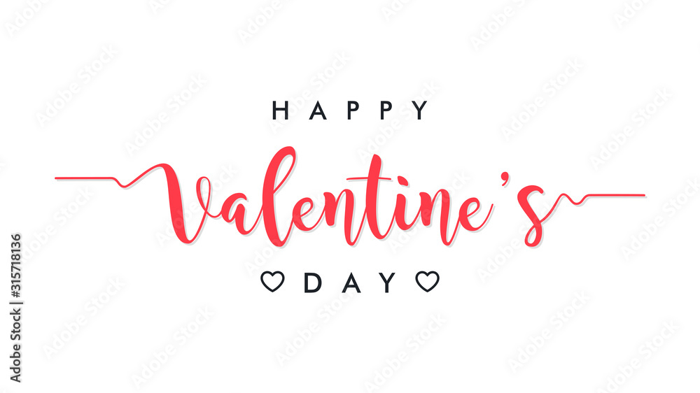 Naklejka Happy Valentine's Day lettering black and pink text handwriting calligraphy isolated on white background. Greeting Card Vector Design
