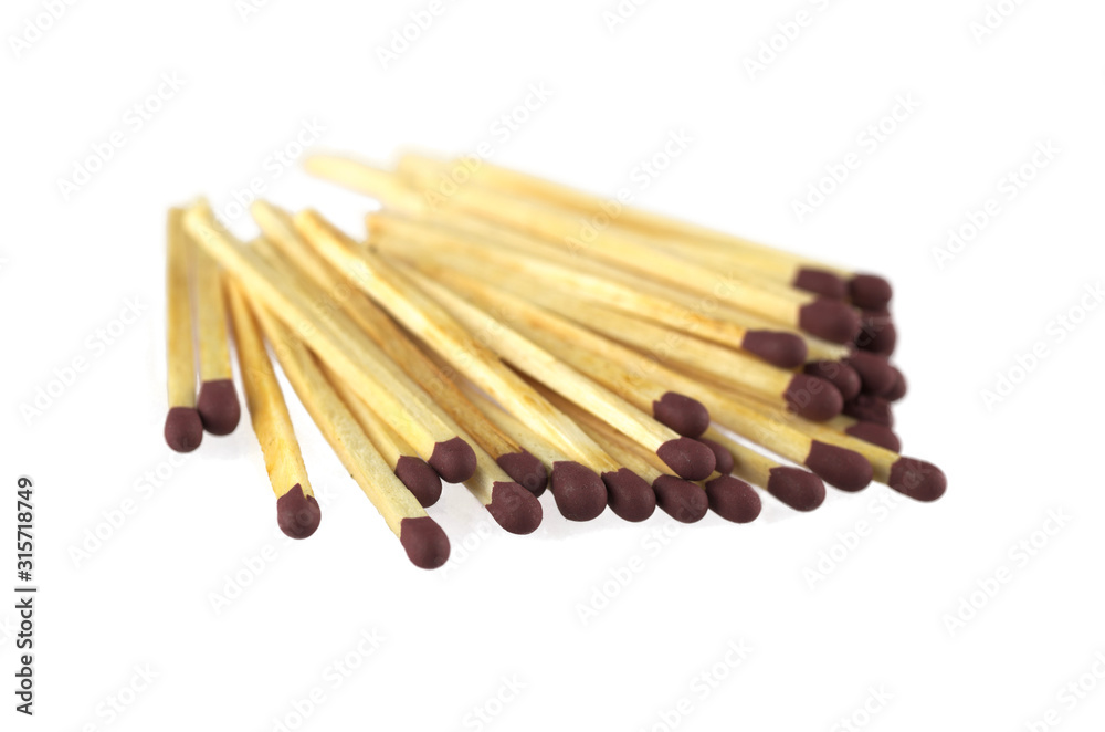 Pile of matches isolated on white background