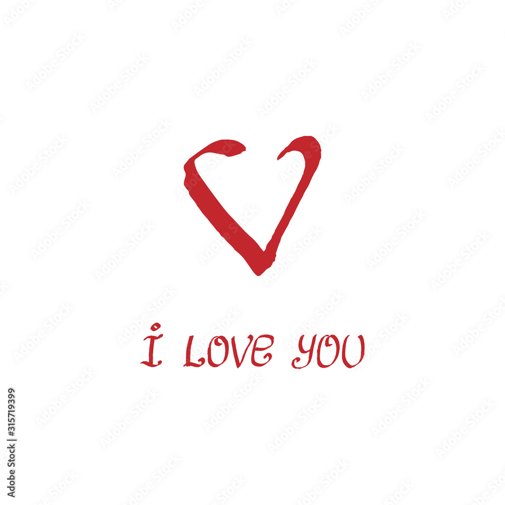 Red post card: heart and phrase I love you. Simple sketch vector illustration can be used in postcards, greeting cards, banners, prints, celebrations e.t.c. EPS10
