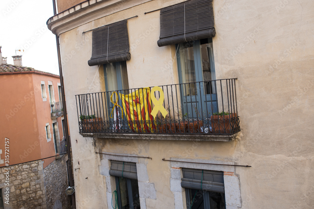 Sign of Catalonia in Spain on a balcony close-up.
