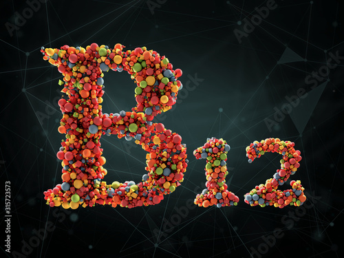 3d Rendering of vitamin B12 on abstract background. Concept of dietary supplements photo
