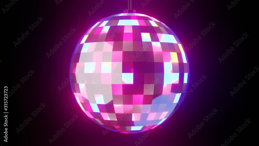 Disco ball on black background.Loop able 3D render animation.