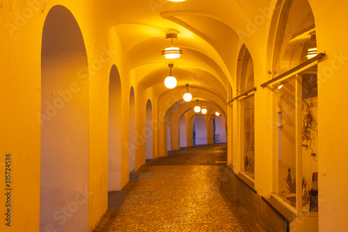 Prague - The porticoes on Old Town quarter at night.