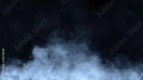 Paranormal blue mystic smoke on the floor. Fog isolated on black background.