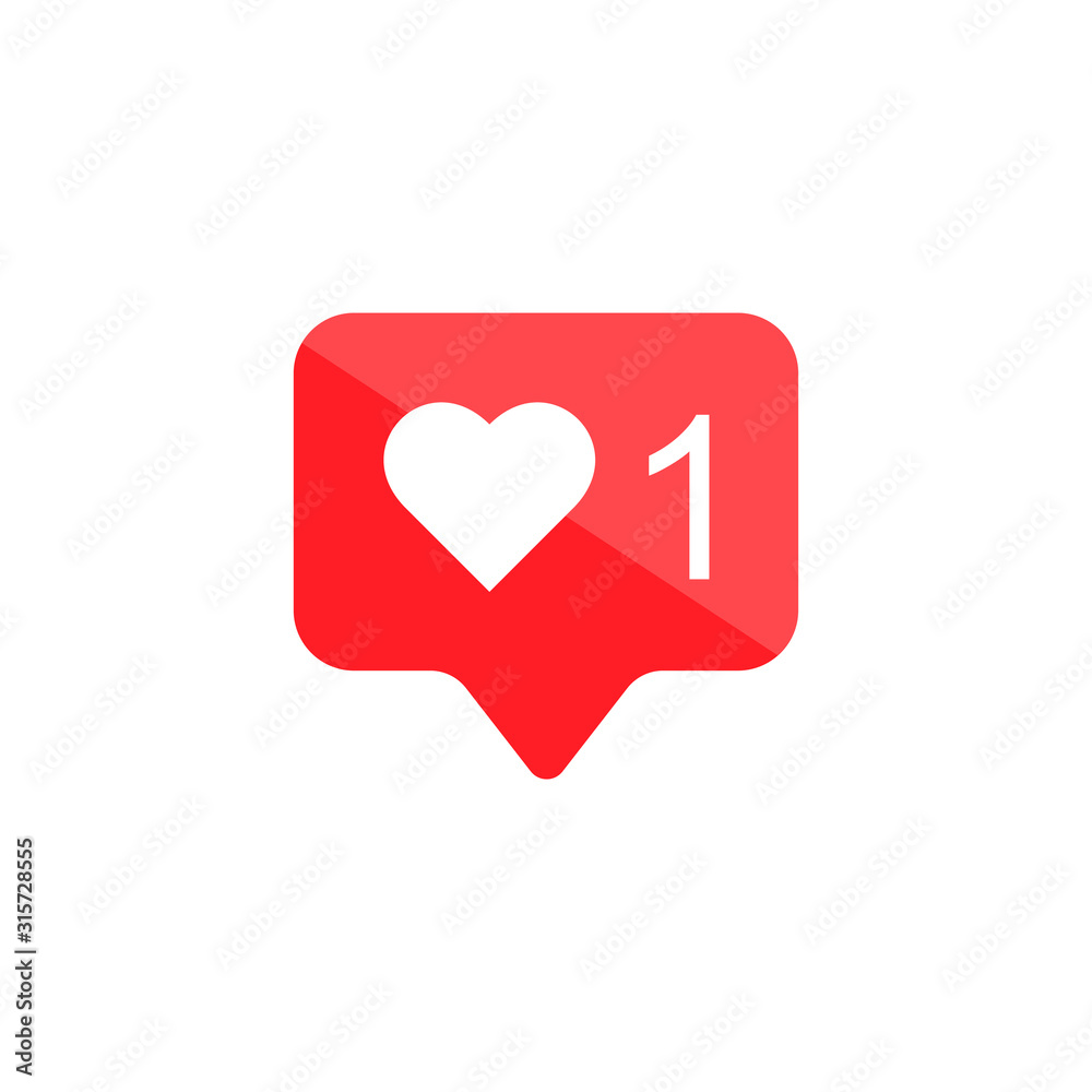 Red speech bubble flat vector icon.Social media notification.Like notification. Red speech bubble flat vector icon.Social media notification.Like notification.