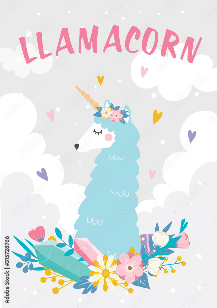Cute flat illustration with a Llama Alpaca