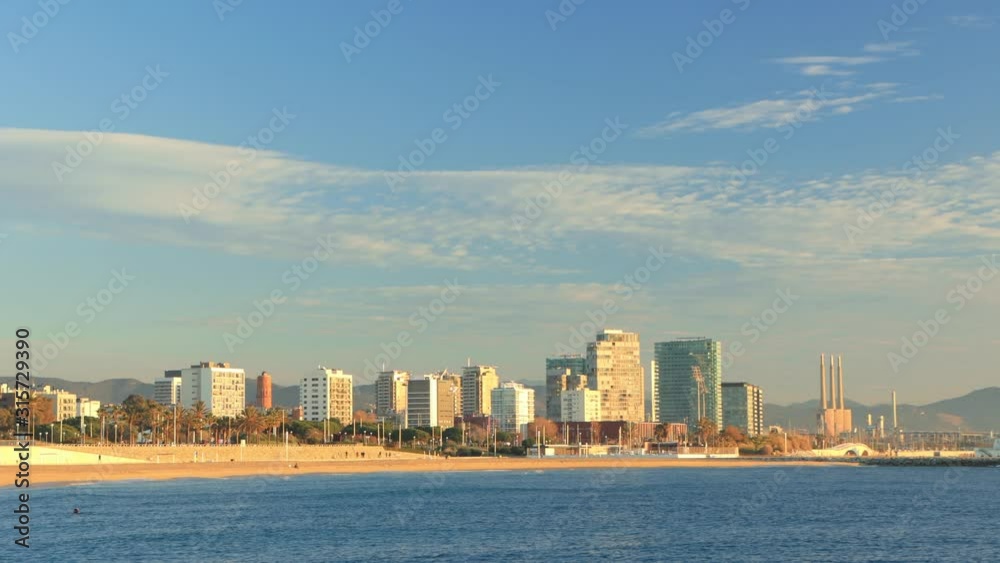 Morning on the beach of Poblenou in Barcelona, Spain Morning on the beach of Poblenou in Barcelona, Spain