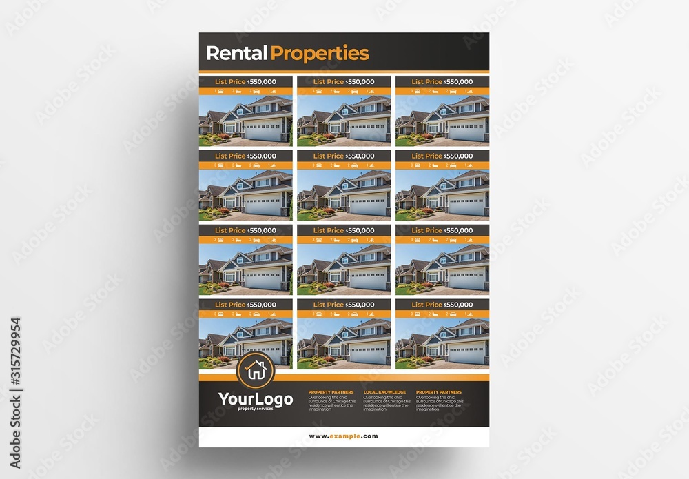 Grid-Style List Flyer Layout with Orange Accents Stock Template | Adobe