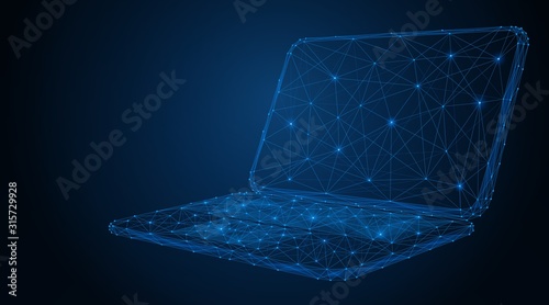 Low-poly vector illustration of a laptop. Technological concept of the device.