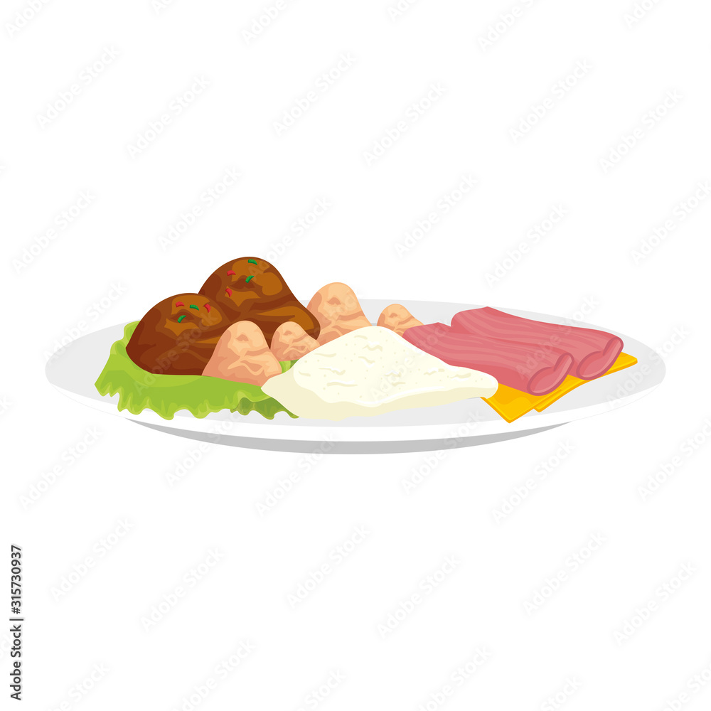 delicious ham slice with dish delicious food isolated icon delicious ham slice with dish delicious food isolated icon
