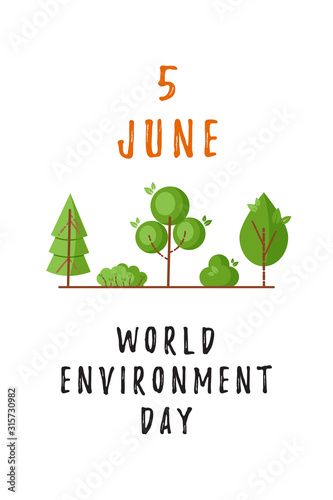 World environment day concept with green trees. Vertical design for web banners, posters, cards etc in flat style. Vector illustration