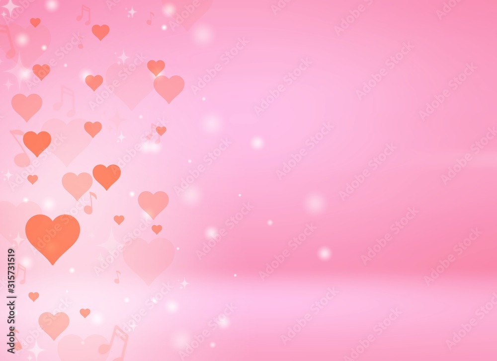 Pink valentines day background blurred with hearts, abstract textures use for card wallpaper backdrop. 