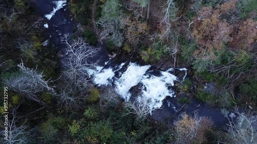 Conasauga Falls in remote Cherokee National Forest, tilt down aerial photo