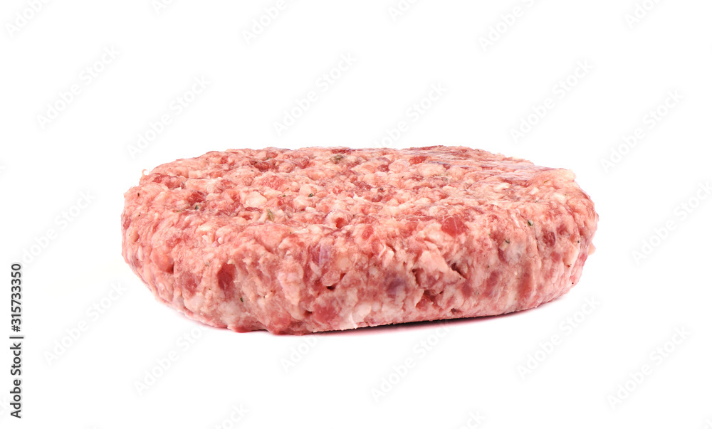 Raw pink beef cutlet isolated on a white background.