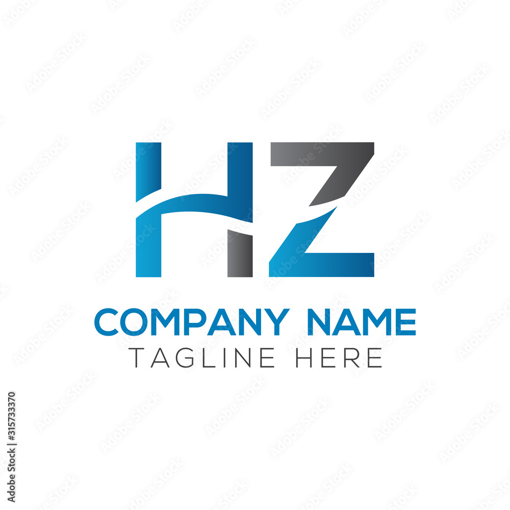 letter HZ Logo Design Linked Vector Template With Blue And Black. Initial HZ Vector Illustration