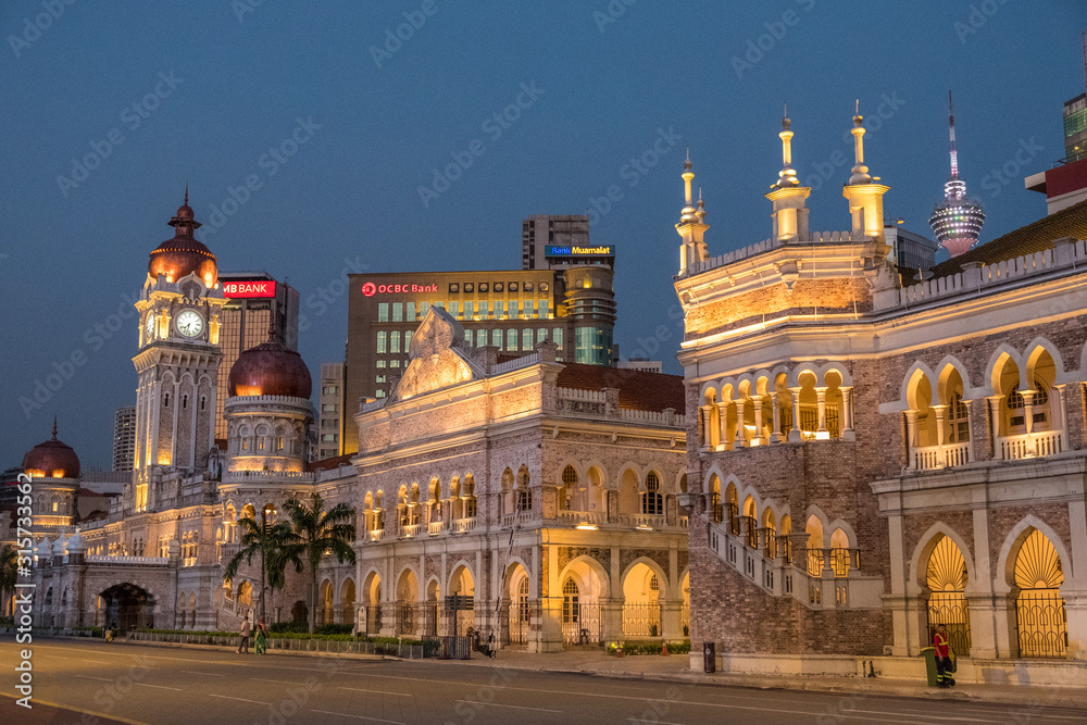 MALAYSIA, KUALA LUMPUR, JANUARY 06, 2018: View of Sultan Abdul Samad Building in the evening